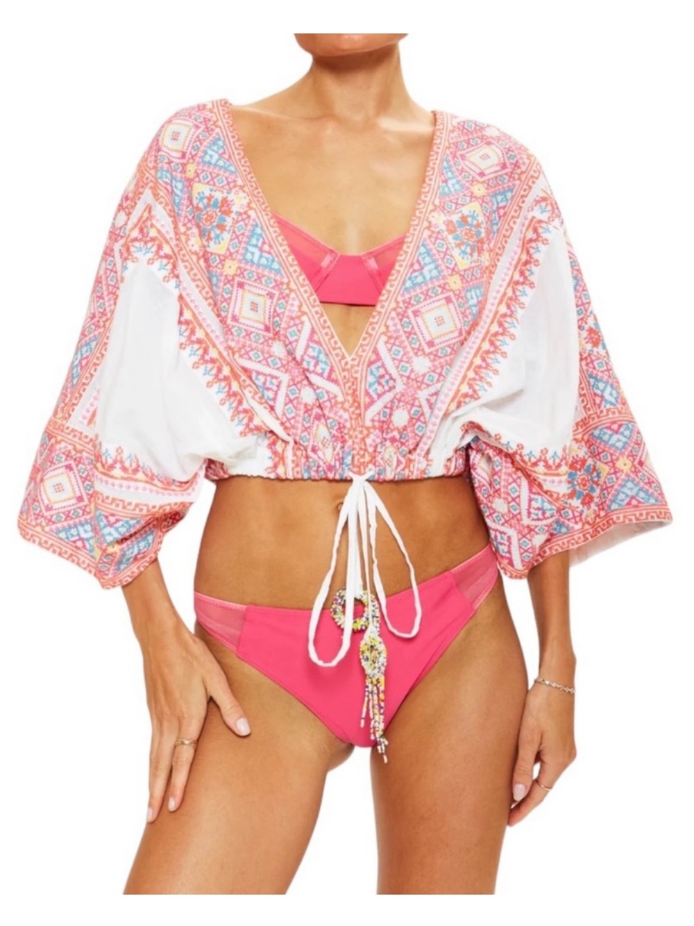 RAMY BROOK | $265 MARLOWE Coverup Top in Embroidered White Multi, Size Small